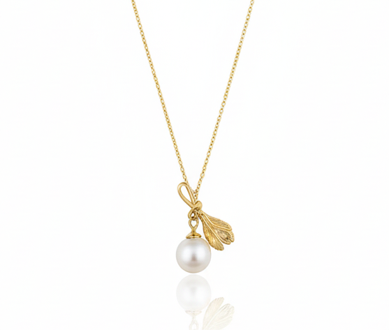 silver neck chain -金絲緞帶珍珠項鍊