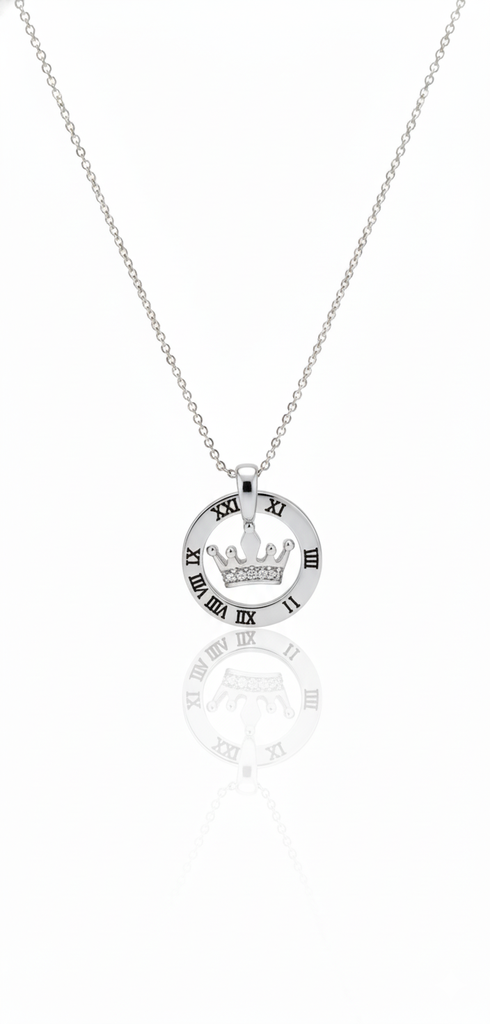 Silver neck chain -羅馬數字皇冠頸鍊
